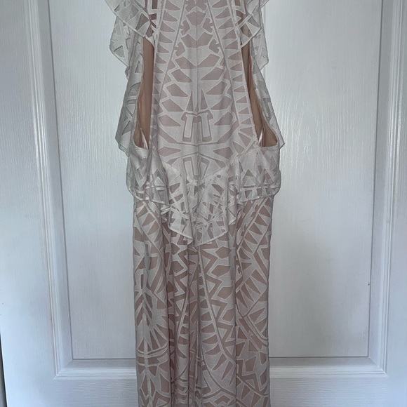 BCBG size L, worn once, white/nude dress,eyelet, mesh, a-line/trapeze midi dress - Picture 4 of 9
